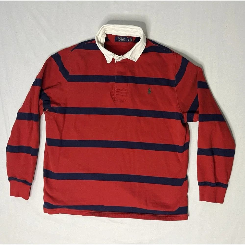 Polo Ralph Lauren Rugpy Shirt Men's XL Red Blue Stripes Long Sleeve Heavyweight